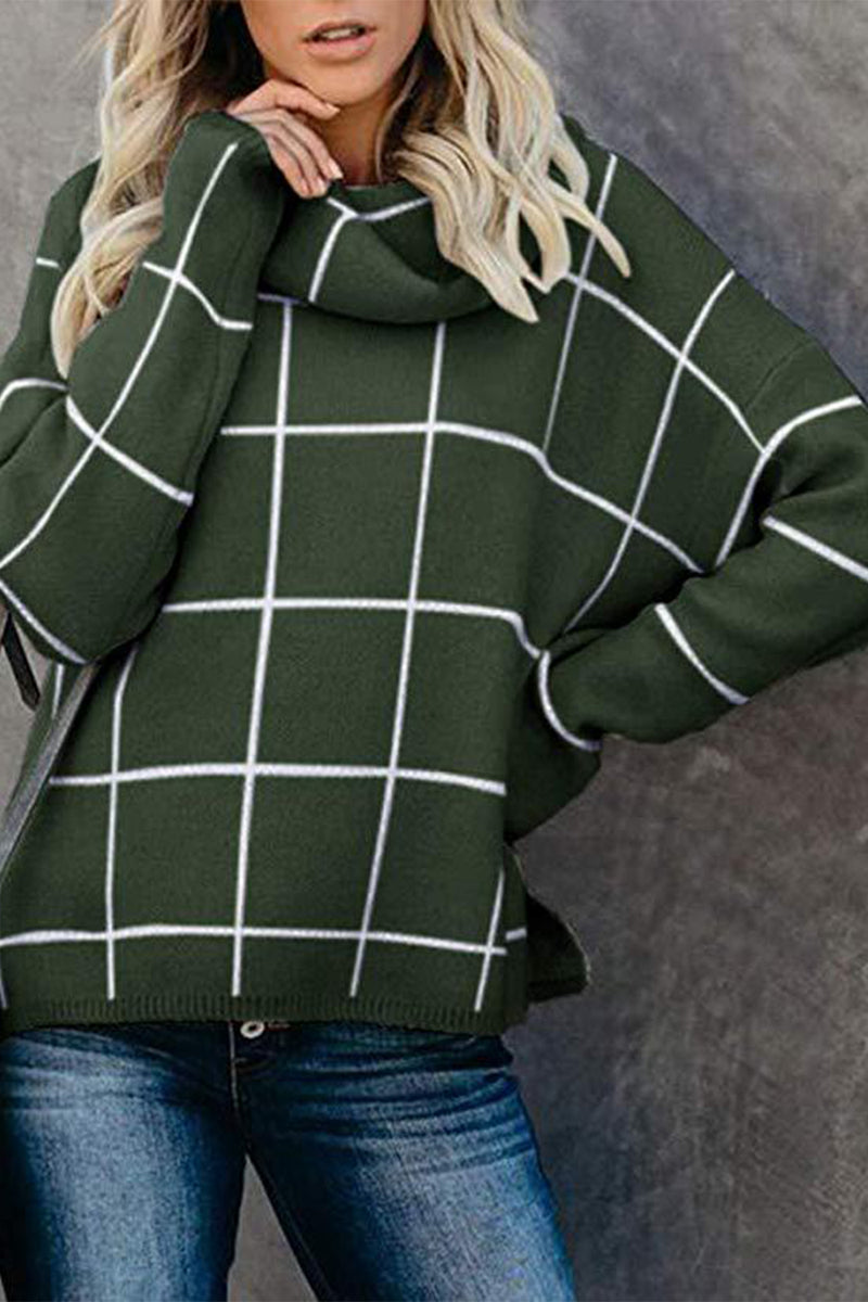 Hazel Blues® |  Plaid Turtleneck Drop Shoulder Sweater