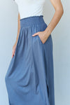 Hazel Blues® |  Doublju Comfort Princess High Waist Scoop Hem Maxi Skirt in Dusty Blue