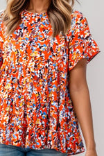 Hazel Blues® | Floral Round Neck Tiered Blouse