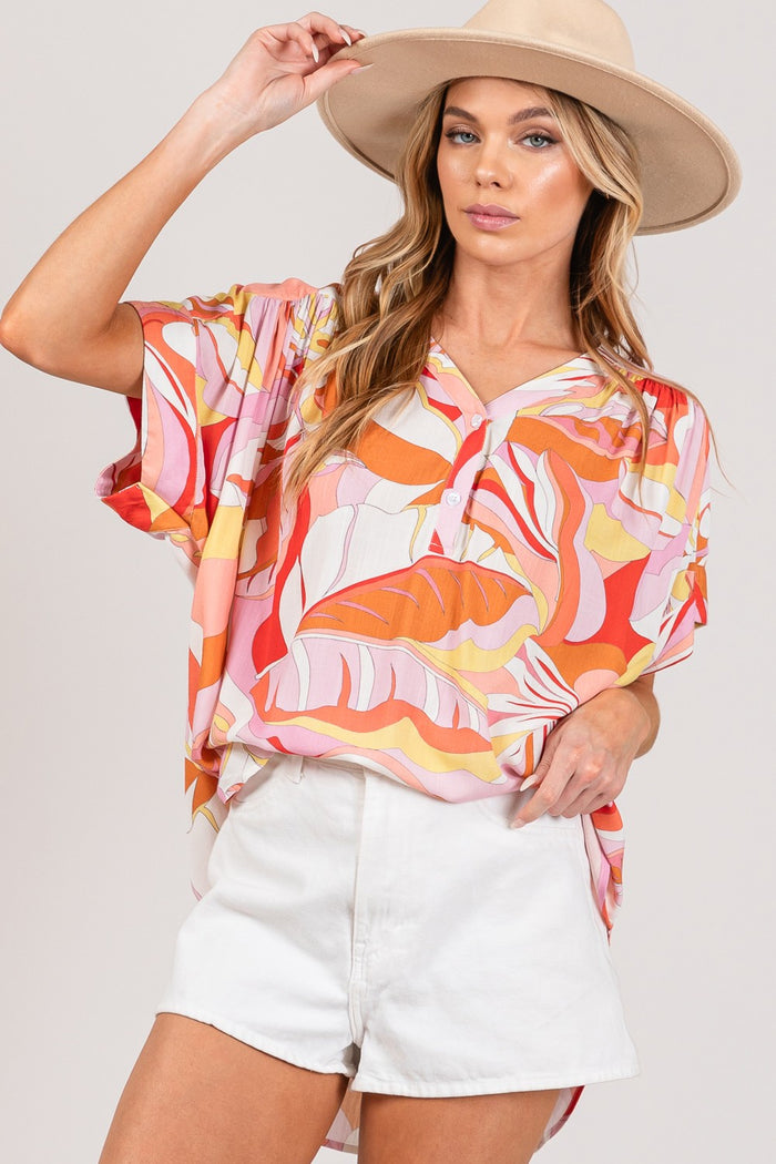 Hazel Blues® |  SAGE + FIG Abstract Print Half Button Blouse