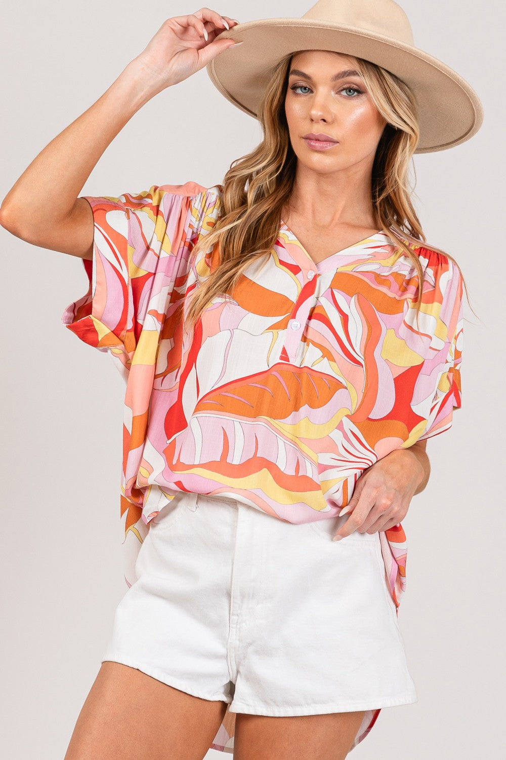 Hazel Blues® |  SAGE + FIG Abstract Print Half Button Blouse