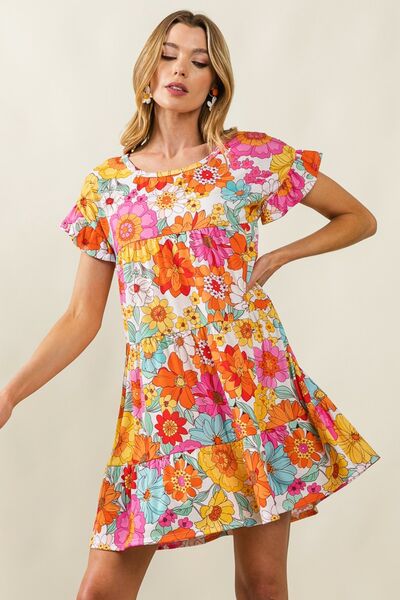 Hazel Blues® |  BiBi Floral Short Sleeve Tiered Dress