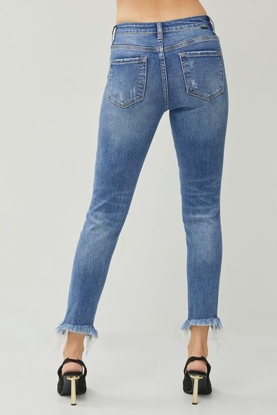 Hazel Blues® |  RISEN Distressed Frayed Hem Slim Jeans