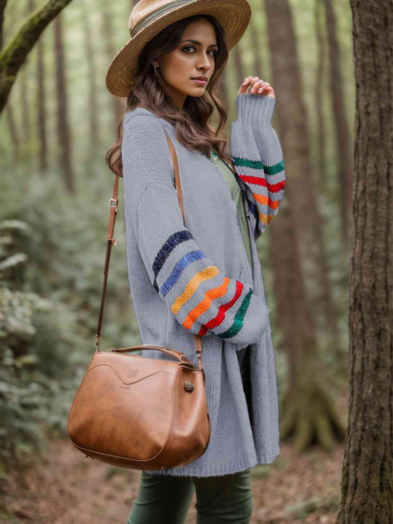 Hazel Blues® |  Striped Open Front Long Sleeve Cardigan