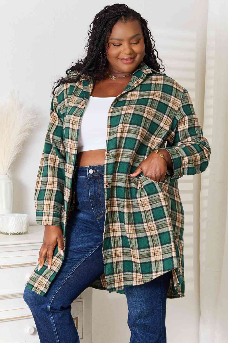 Hazel Blues® |  Double Take Plaid Collared Neck Long Sleeve Shirt