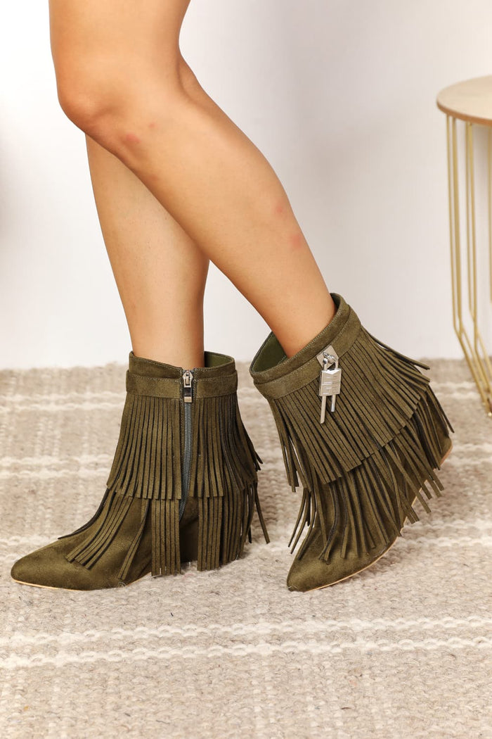 Hazel Blues® |  Legend Women's Tassel Wedge Heel Ankle Booties