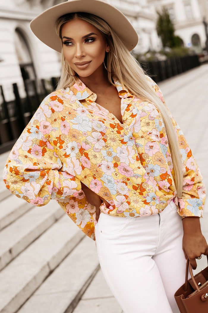 Hazel Blues® |  Floral Collared Neck Long Sleeve Shirt