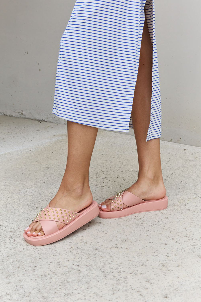 Hazel Blues® |  Studded Cross Strap Sandals in Blush