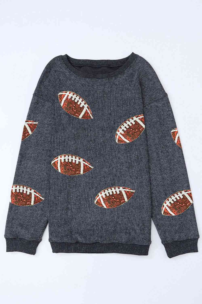 Hazel Blues® |  Sequin Football Patch Corduroy Sweatshirt