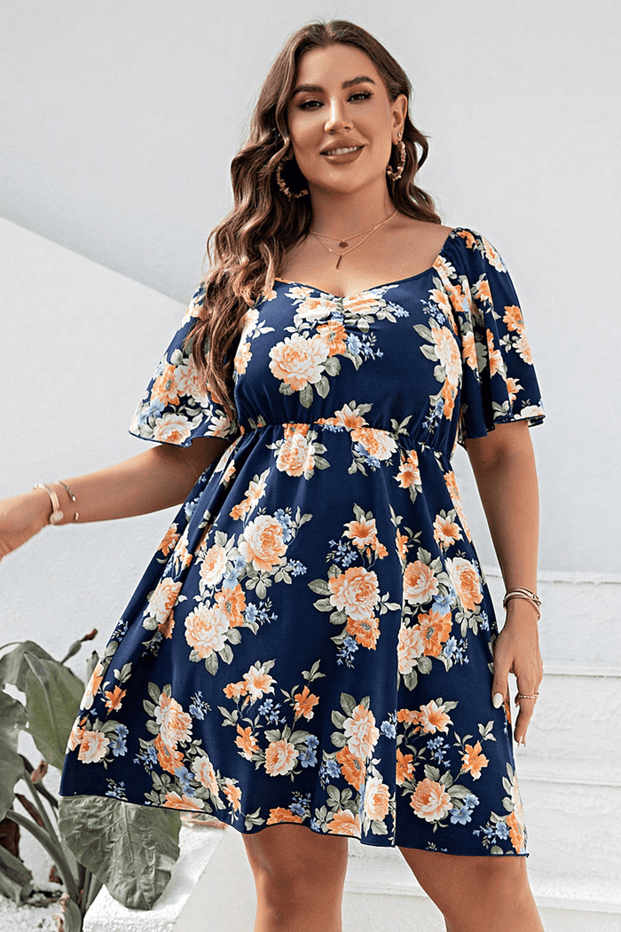 Hazel Blues® | Floral Print V-Neck Flutter Sleeve Mini Dress