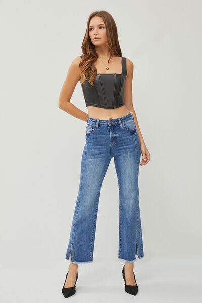 Hazel Blues® |  RISEN High Waist Raw Hem Slit Straight Jeans