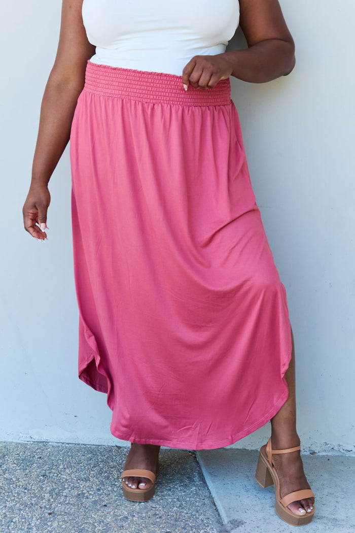 Hazel Blues® |  Doublju Comfort Princess High Waist Scoop Hem Maxi Skirt in Hot Pink