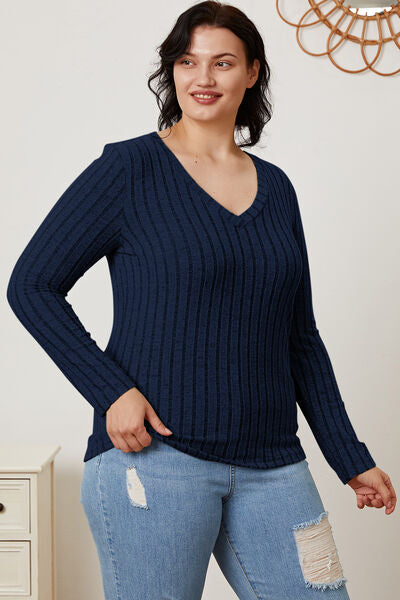 Hazel Blues® |  Basic Bae Ribbed V-Neck Long Sleeve T-Shirt