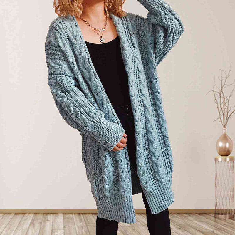 Hazel Blues® |  Cable-Knit Open Front Dropped Shoulder Cardigan