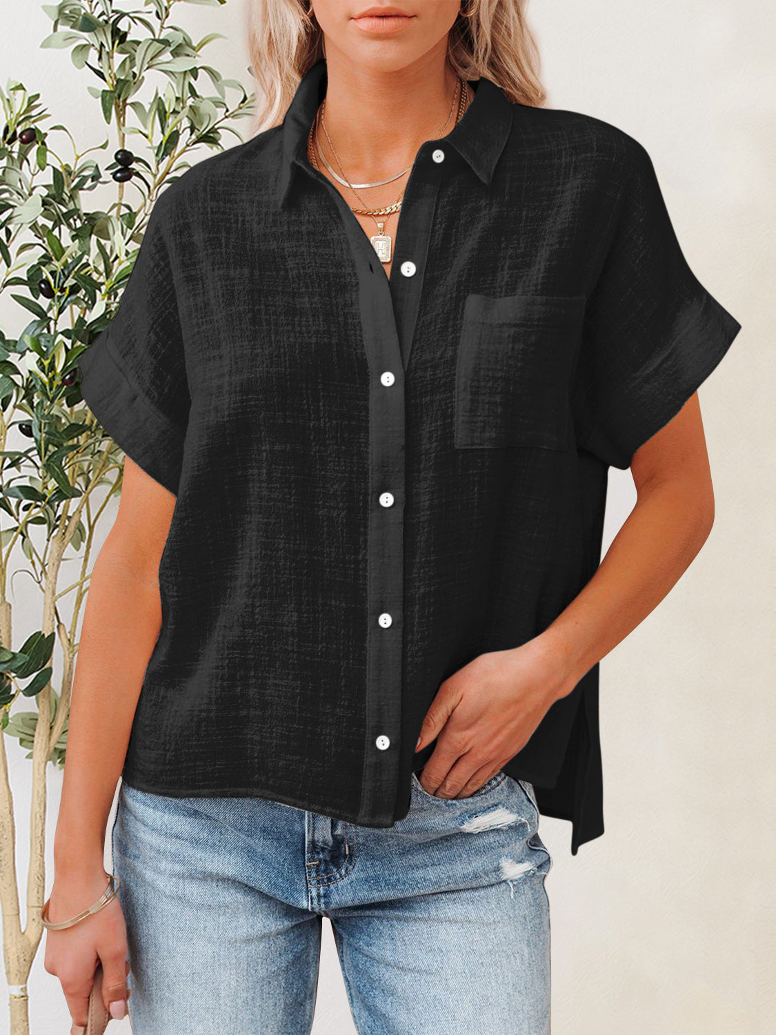 Hazel Blues® |  Button Up Short Sleeve Shirt