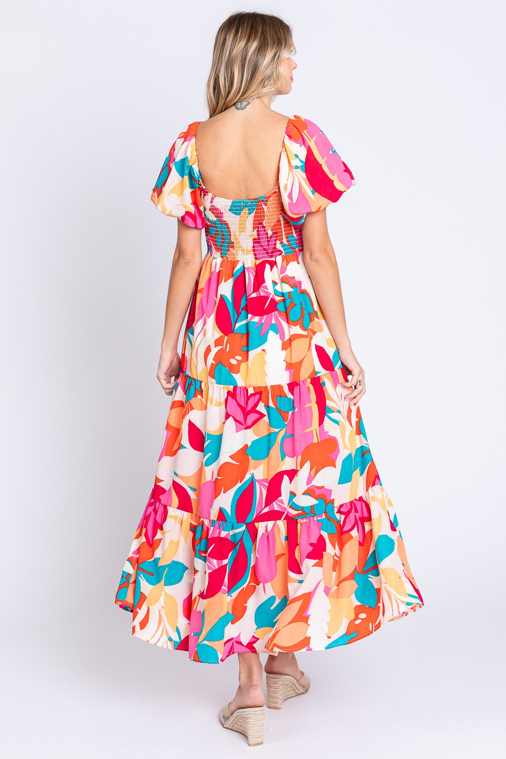 Hazel Blues® |  GeeGee Printed Smocked Back Tiered Maxi Dress