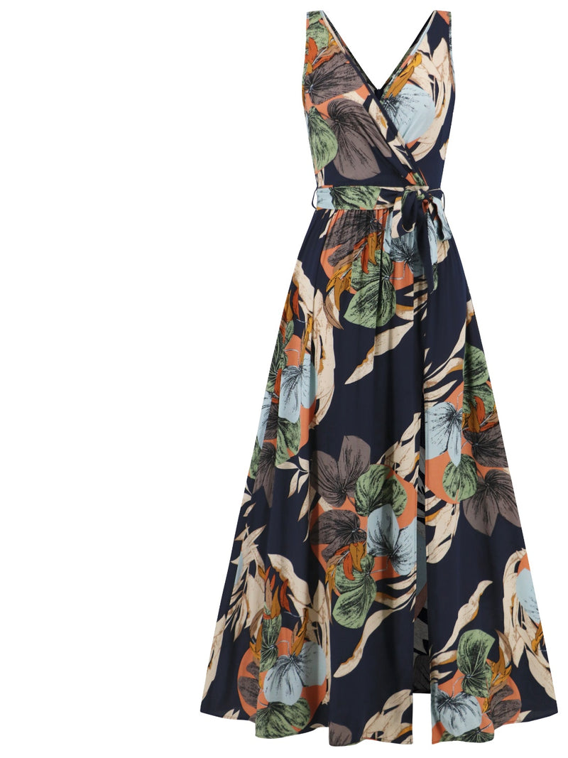Hazel Blues® |  Slit Tied Printed Surplice Dress