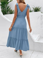 Hazel Blues® |  Tie Shoulder Smocked Waist Sleeveless Tiered Dress