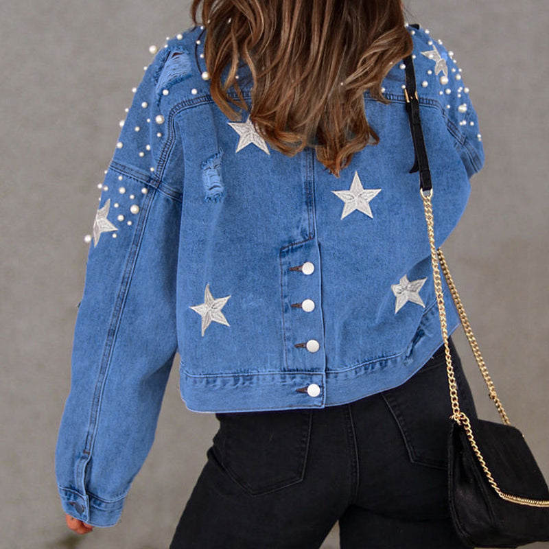 Hazel Blues® |  Bead Detail Denim Jacket