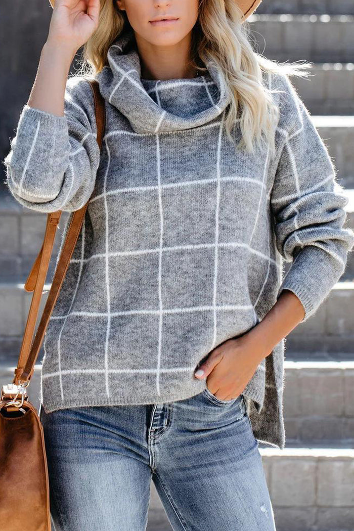 Hazel Blues® |  Plaid Turtleneck Drop Shoulder Sweater