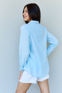 Hazel Blues® |  Doublju Blue Jean Baby Denim Button Down Shirt Top in Light Blue