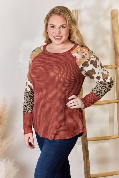 Hazel Blues® |  Hailey & Co Leopard Waffle-Knit Blouse