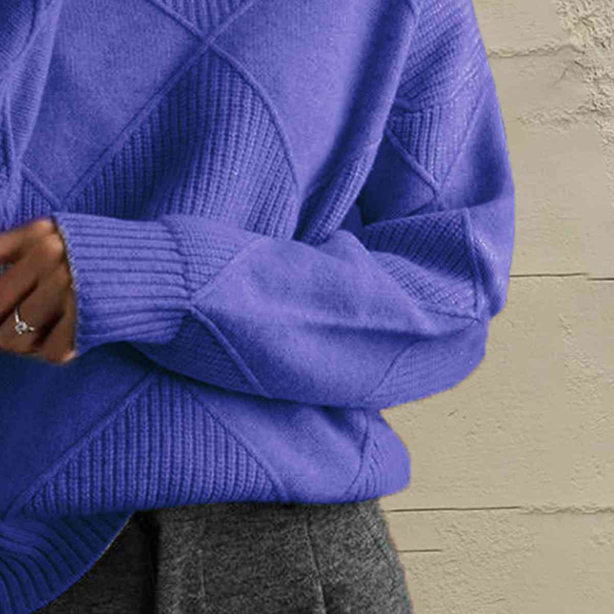 Hazel Blues® |  Geometric Turtleneck Long Sleeve Sweater