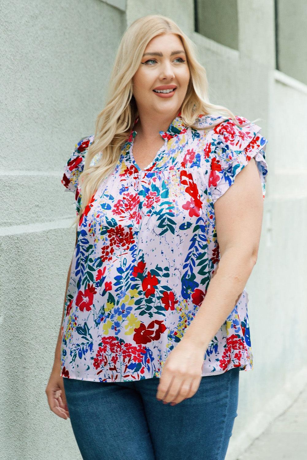 Hazel Blues® | Floral Smocked Flutter Sleeve Blouse - Hazel Blues®