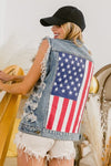 Hazel Blues® |  BiBi Distressed Raw Hem US Flag Sleeveless Denim Jacket