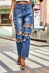Hazel Blues® |  Distressed Buttoned Jeans with Pockets
