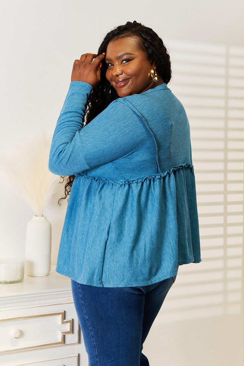 Hazel Blues® |  Jade By Jane Frill Trim Babydoll Blouse