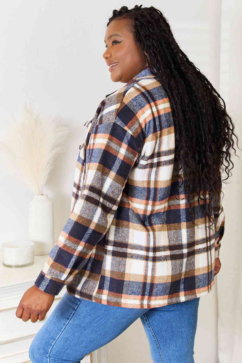 Hazel Blues® |  Double Take Plaid Button Front Shirt Jacket with Breast Pockets