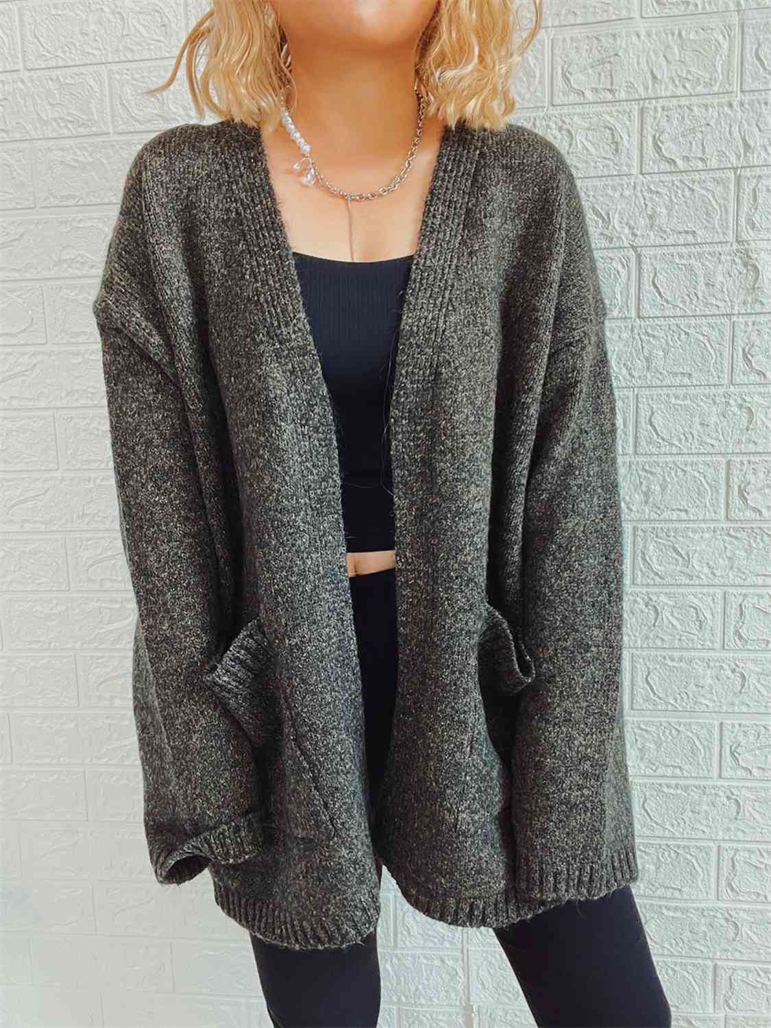 Hazel Blues® |  Open Front Long Sleeve Cardigan with Pockets