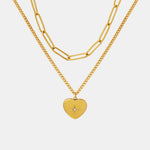 Hazel Blues® |  Inlaid Zircon Double Layered Heart Pendant Necklace