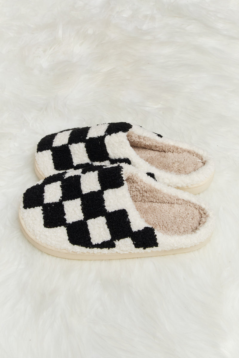 Hazel Blues® |  Melody Checkered Print Plush Slide Slippers