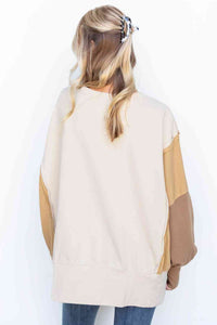 Hazel Blues® |  Color Block Exposed Seam Lantern Sleeve Sweatshirt