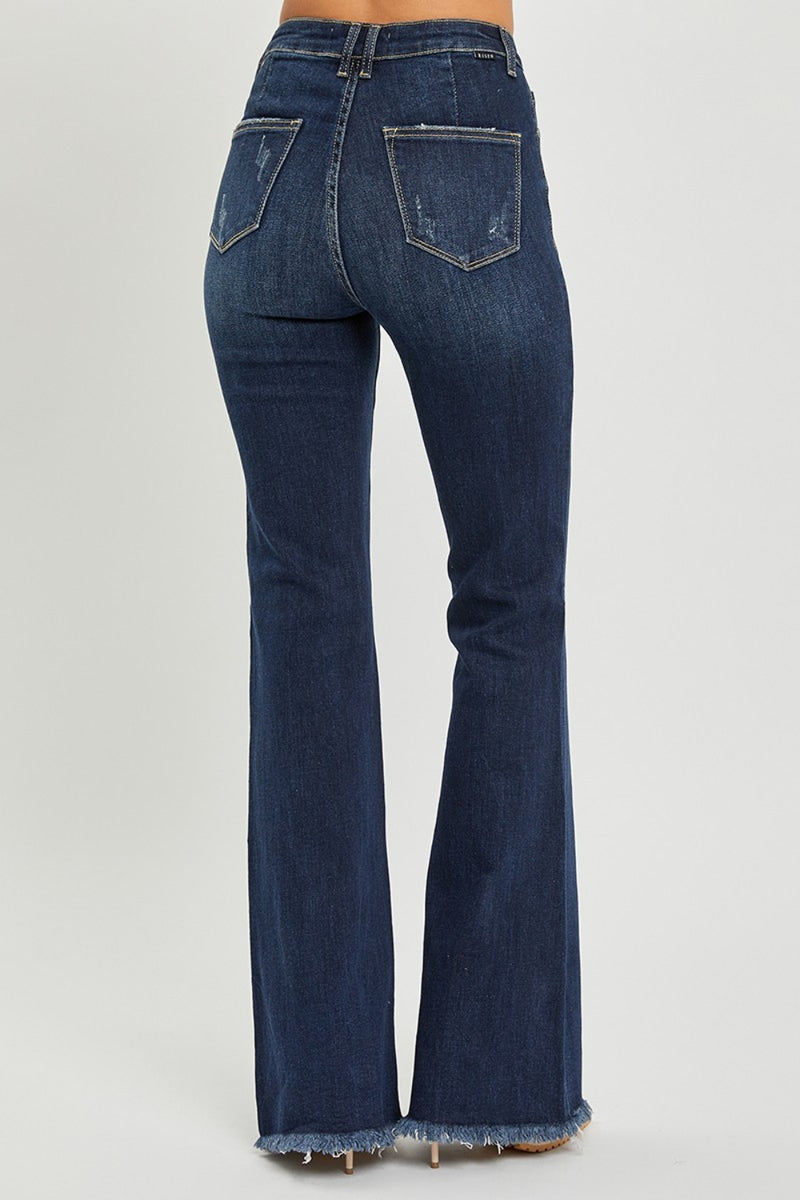 Hazel Blues® |  RISEN High Waist Raw Hem Flare Jeans