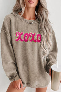 Hazel Blues® |  XOXO Sequin Round Neck Dropped Shoulder Sweatshirt