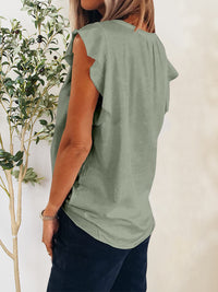 Hazel Blues® |  Ruffled Notched Cap Sleeve T-Shirt