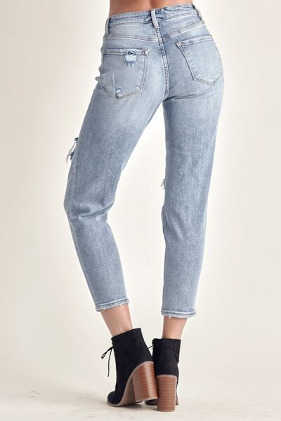 Hazel Blues® |  RISEN Distressed Slim Cropped Jeans