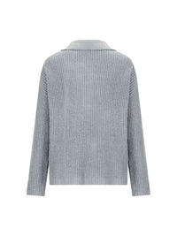 Hazel Blues® |  Collared Neck Half Button Knit Top