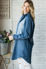 Hazel Blues® |  Veveret Pocketed Button Up Washed Denim Shirt