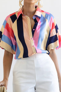 Hazel Blues® |  Color Block Button Up Balloon Sleeve Shirt