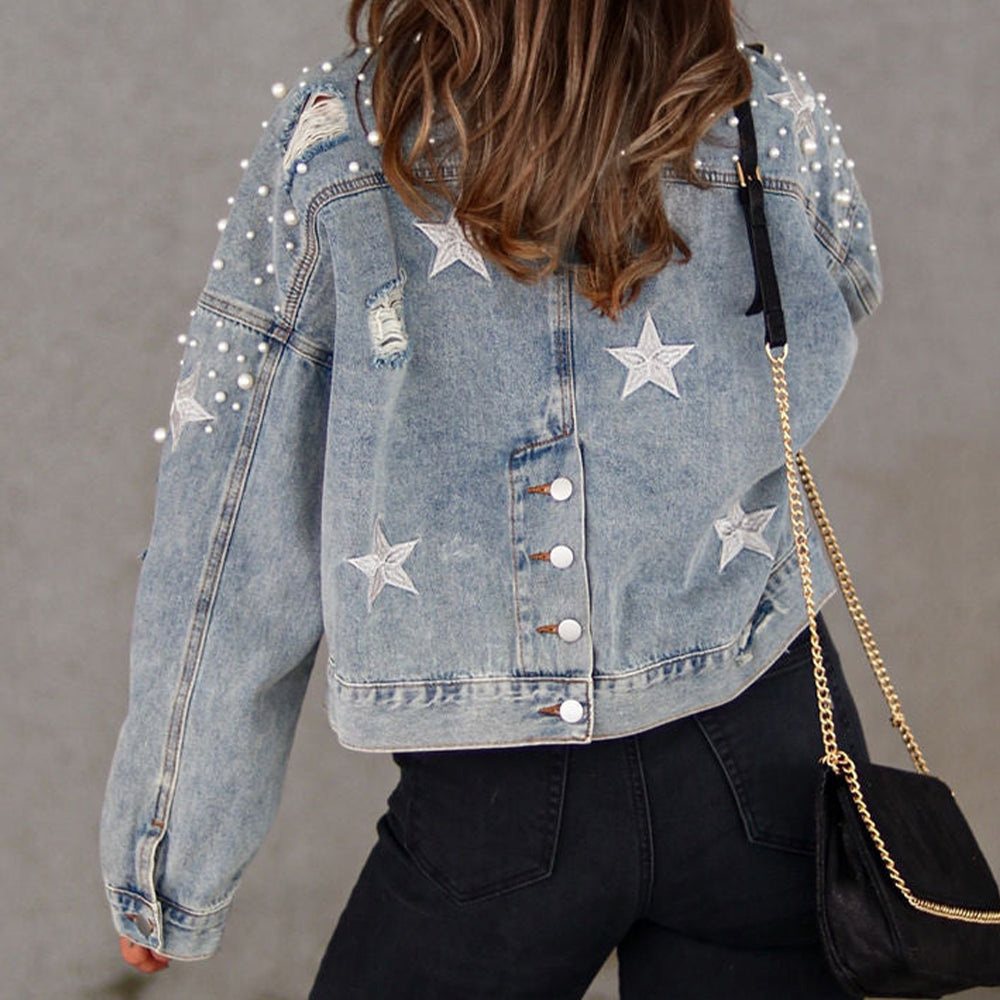 Hazel Blues® |  Bead Detail Denim Jacket