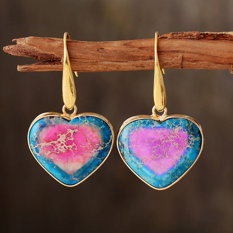 Hazel Blues® |  Natural Stone Heart Drop Earrings