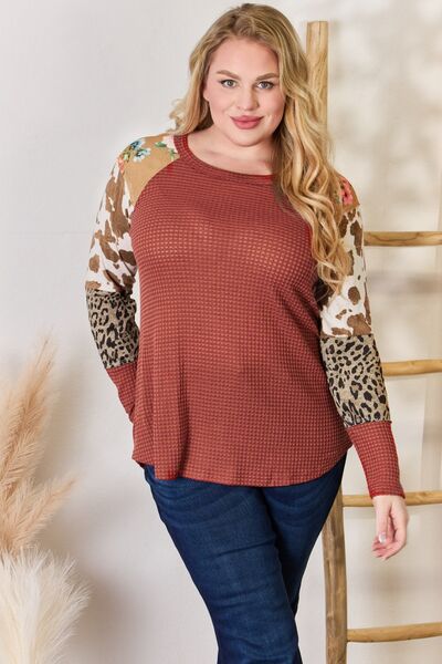 Hazel Blues® |  Hailey & Co Leopard Waffle-Knit Blouse