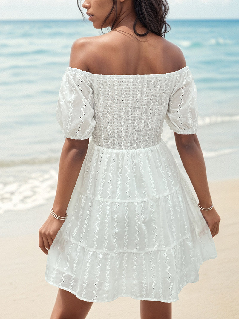 Hazel Blues® |  Smocked Eyelet Off-Shoulder Mini Dress