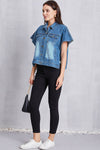 Hazel Blues® |  Pocketed Button Up Short Sleeve Denim Top