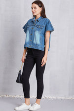 Hazel Blues® |  Pocketed Button Up Short Sleeve Denim Top
