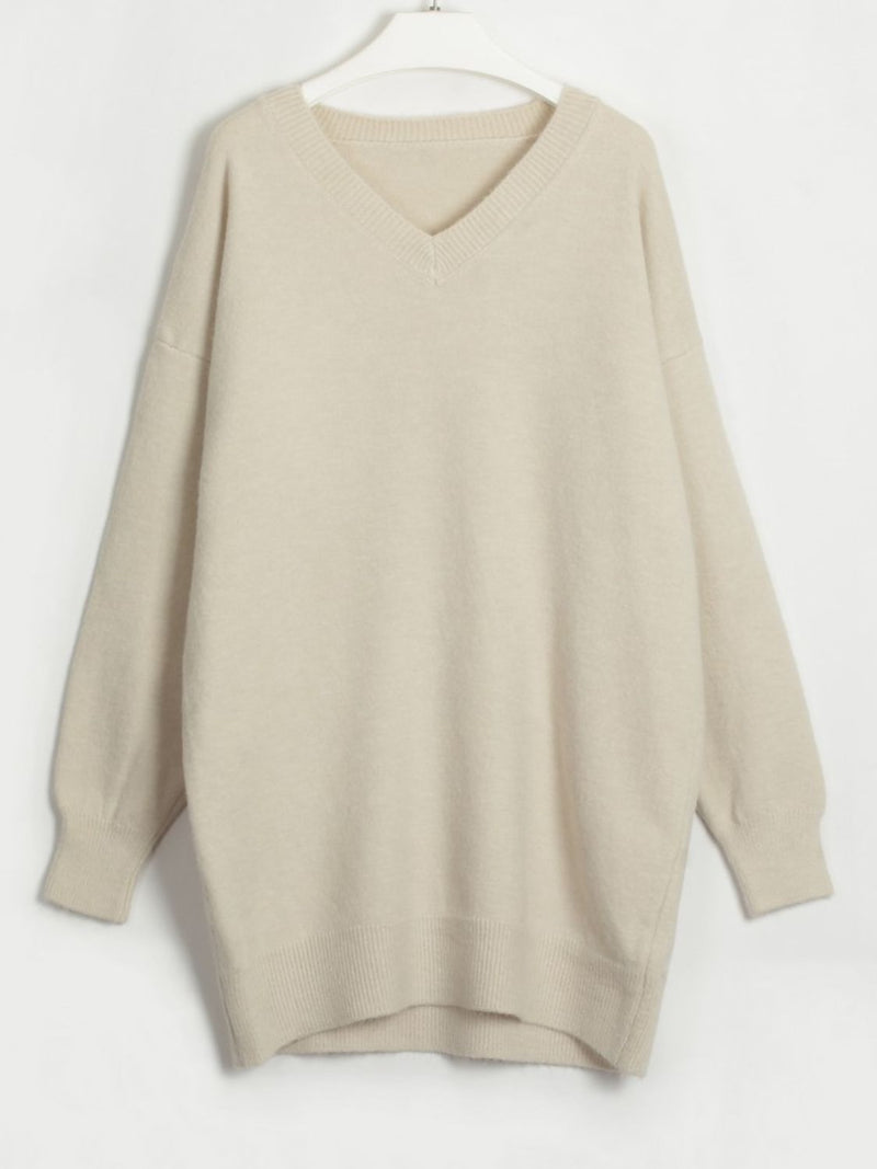 Hazel Blues® |  V-Neck Dropped Shoulder Sweater Dress